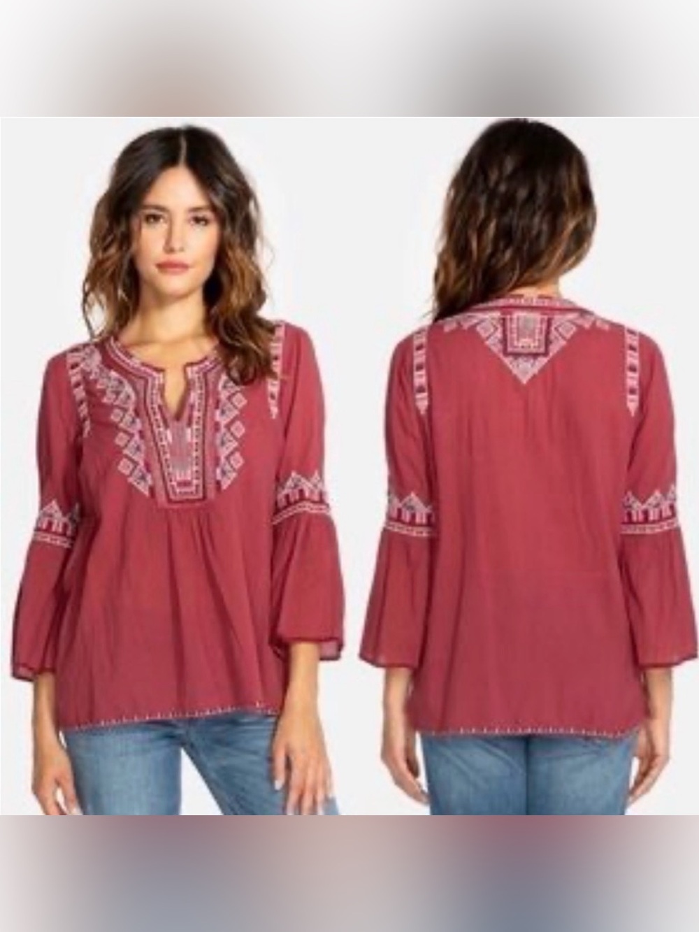Johnny Was Henley Yoke Blouse size medium